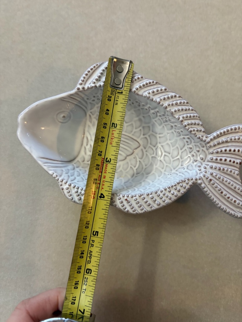 Pottery Barn White Fish Ceramic Dish with Beaded Detail - Picture 4 of 5